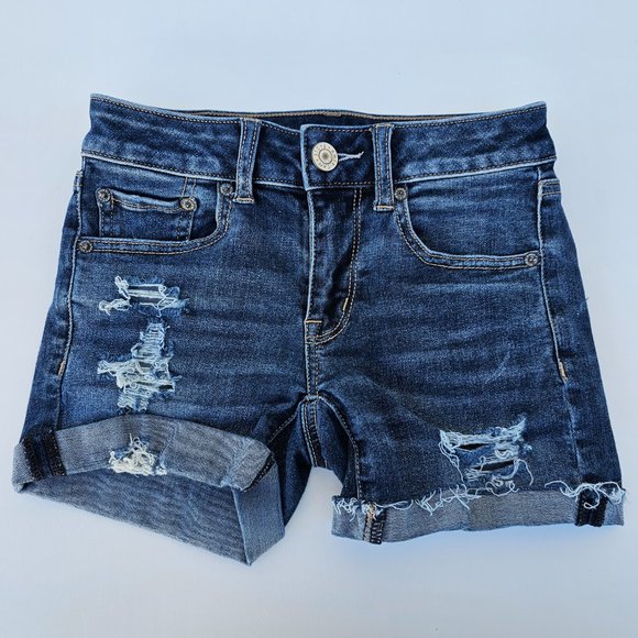 American Eagle Next Level Stretch Midi Cutoff Rollup Jean Shorts Women Size XS 0 - Picture 1 of 6